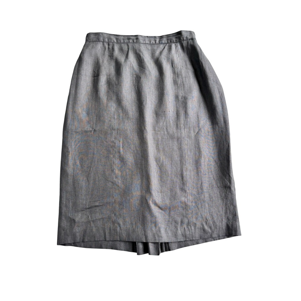 Vintage 100% Linen Skirt Black Tailored Knee Length Women's Size 14